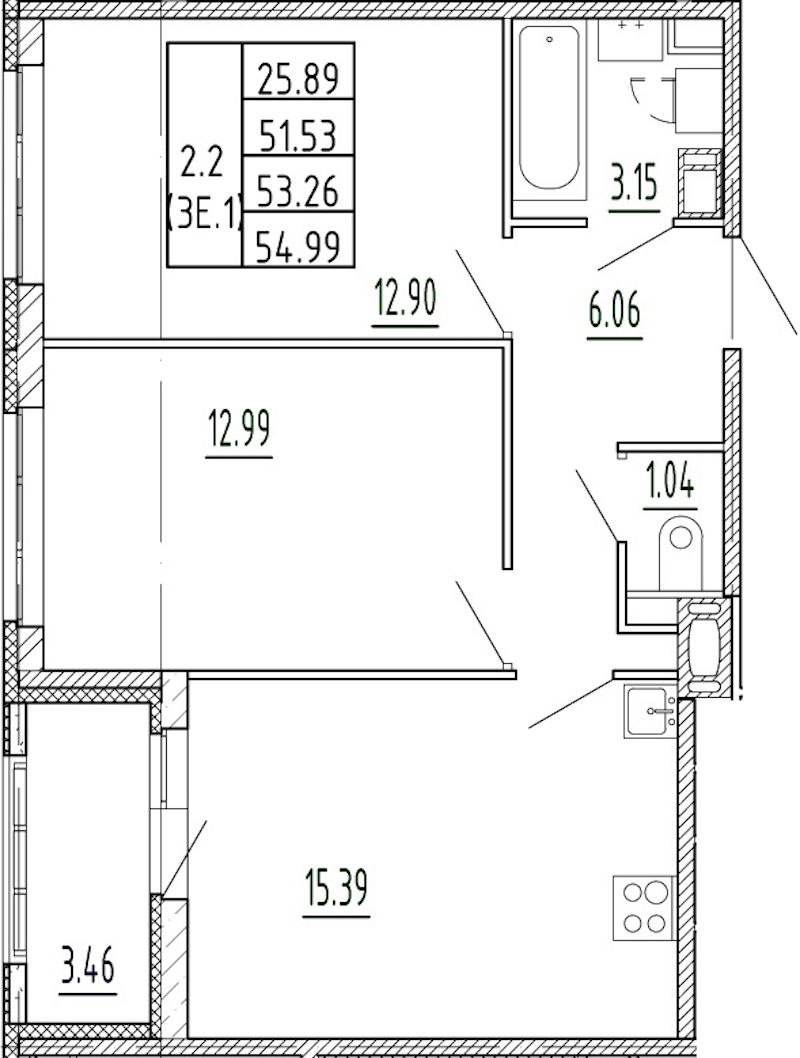 1-комнатная квартира 51.53 м², 11/11 эт., ЖК «Полис Приморский 2»